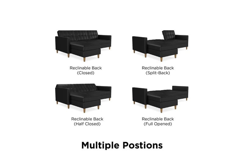 Hartford 3-sits Divansovesofa Kunstlær/Svart - Dorel Home - Møbler - Sofaer - Sovesofaer