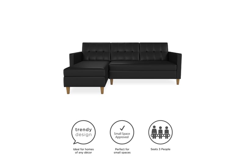 Hartford 3-sits Divansovesofa Kunstlær/Svart - Dorel Home - Møbler - Sofaer - Sovesofaer