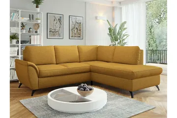 Hereford 3-seter Høyre Hjørnesovesofa 126x185 cm med Oppbevaring i Stoff - Gul - Møbler - Sofaer - Sovesofaer