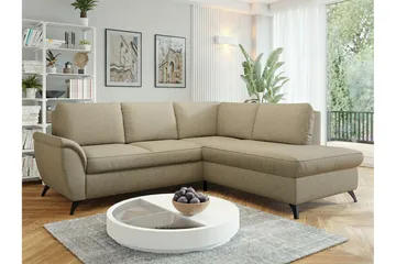 Hereford 3-seter Høyre Hjørnesovesofa med Oppbevaring i Stoff - Beige - Møbler - Sofaer - Sovesofaer