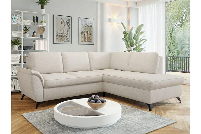 Hereford 3-seter Høyre Hjørnesovesofa med Oppbevaring i Stoff - Benhvit - Møbler - Sofaer - Sovesofaer