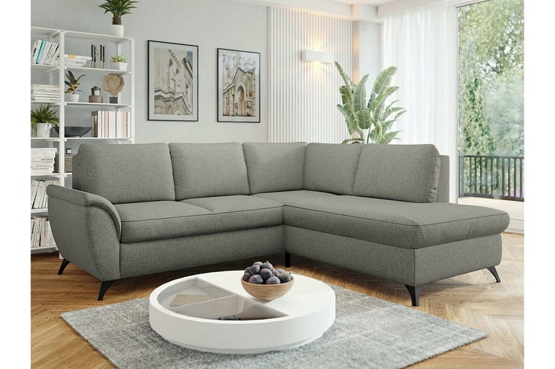 Hereford 3-seter Høyre Hjørnesovesofa med Oppbevaring i Stoff - Grå - Møbler - Sofaer - Sovesofaer