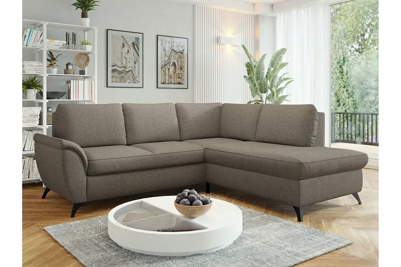 Hereford 3-seter Høyre Hjørnesovesofa med Oppbevaring i Stoff - Taupe - Møbler - Sofaer - Sovesofaer