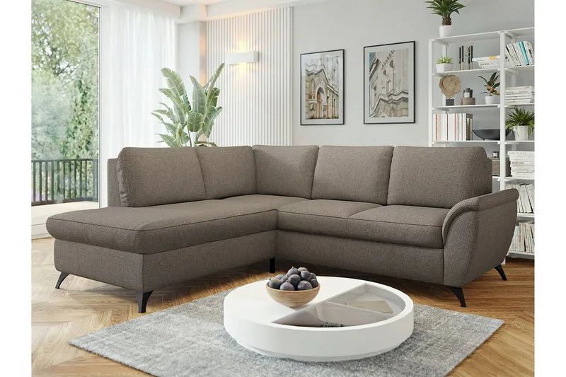 Hereford 3-seter Venstre Hjørnesovesofa 126x185 cm med Oppbevaring i Stoff - Brun - Møbler - Sofaer - Sovesofaer