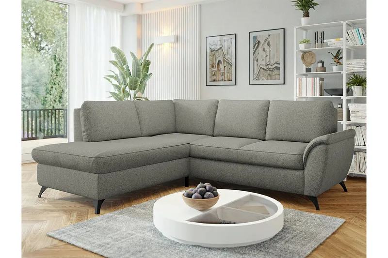 Hereford 3-seter Venstre Hjørnesovesofa 126x185 cm med Oppbevaring i Stoff - Grå - Møbler - Sofaer - Sovesofaer