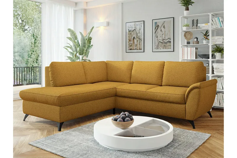 Hereford 3-seter Venstre Hjørnesovesofa 126x185 cm med Oppbevaring i Stoff - Gul - Møbler - Sofaer - Sovesofaer