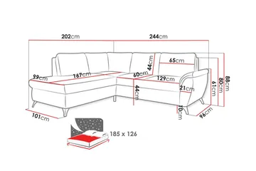Hereford 3-seter Venstre Hjørnesovesofa 126x185 cm med Oppbevaring i Stoff - Kremhvit - Møbler - Sofaer - Sovesofaer