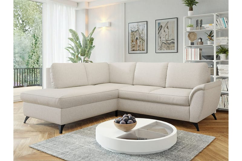 Hereford 3-seter Venstre Hjørnesovesofa 126x185 cm med Oppbevaring i Stoff - Kremhvit - Møbler - Sofaer - Sovesofaer