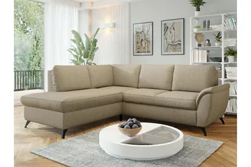 Hereford 3-seter Venstre Hjørnesovesofa med Oppbevaring i Stoff - Beige - Møbler - Sofaer - Sovesofaer