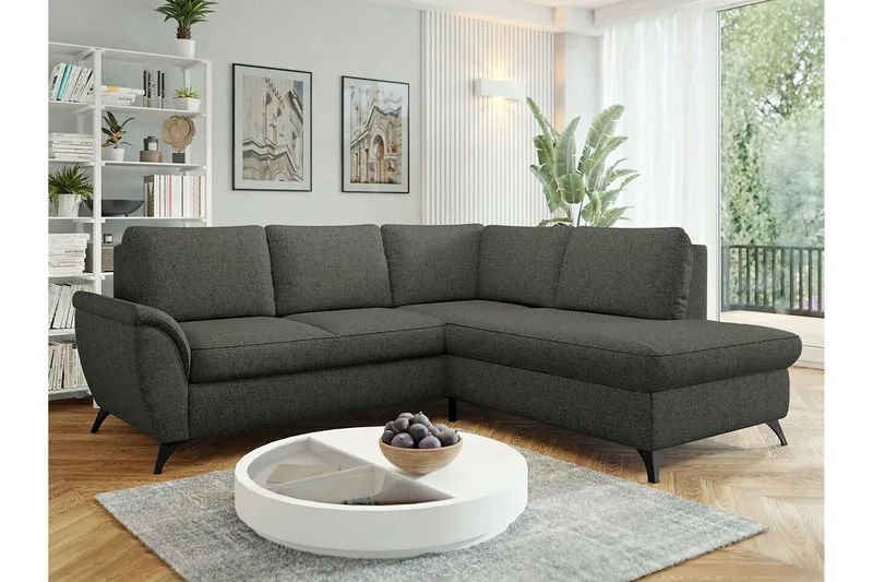 Hereford 3-seters Høyre Hjørnesovesofa 126x185 cm med Oppbevaring i Stoff - Grå - Møbler - Sofaer - Sovesofaer