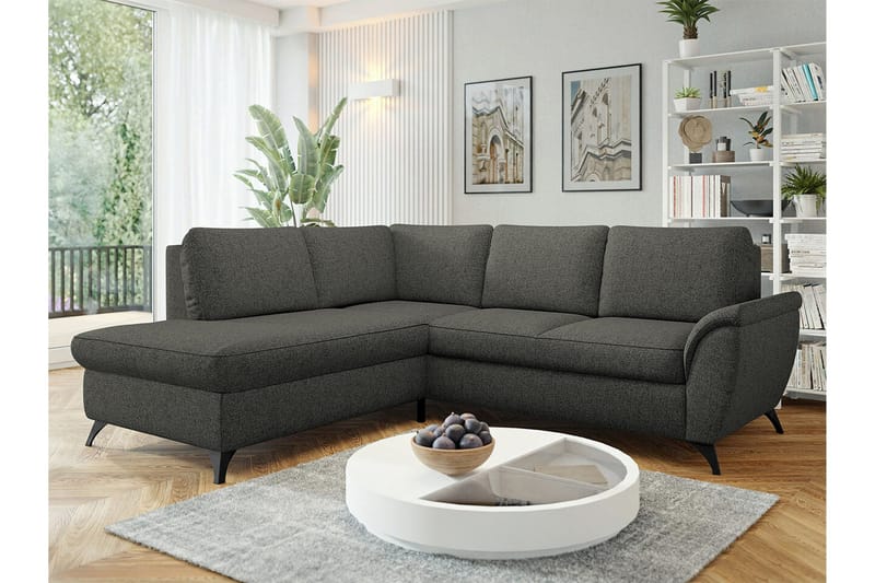 Hereford 3-seters Venstre Hjørnesovesofa 126x185 cm med Oppbevaring i Stoff - Mørkegrå - Møbler - Sofaer - Sovesofaer