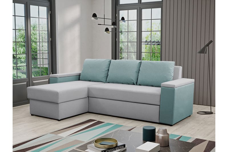 Herosa 3-seters Sovesofa med Divan med Oppbevaring - Grå/Grønn - Møbler - Sofaer - Sovesofaer