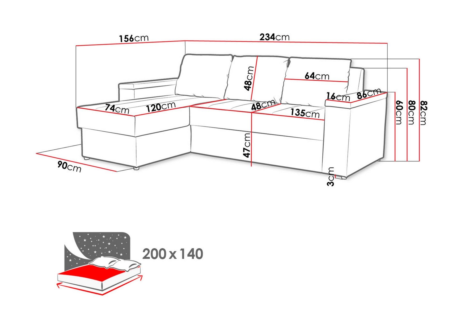 Herosa 3-seters Sovesofa med Divan med Oppbevaring - Grå/Rosa - Møbler - Sofaer - Sovesofaer