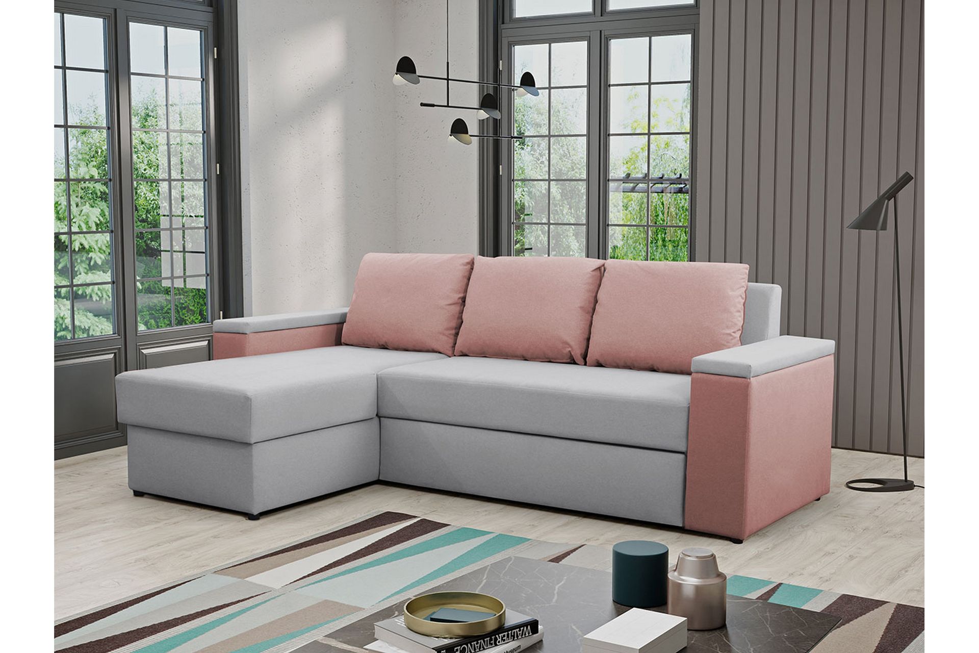 Herosa 3-seters Sovesofa med Divan med Oppbevaring - Grå/Rosa - Møbler - Sofaer - Sovesofaer
