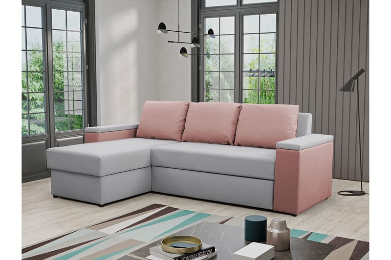 Herosa 3-seters Sovesofa med Divan med Oppbevaring - Grå/Rosa - Sovesofaer - Sovesofa divan