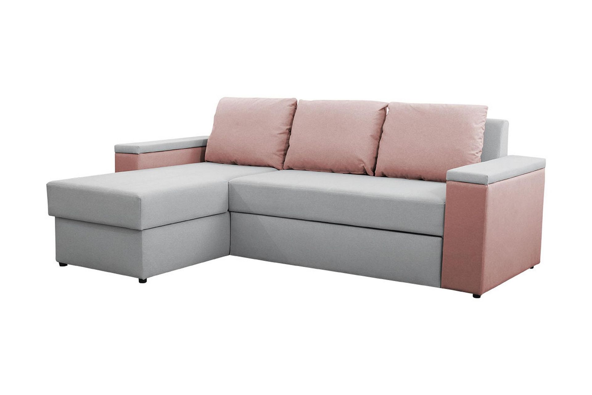 Herosa 3-seters Sovesofa med Divan med Oppbevaring - Grå/Rosa