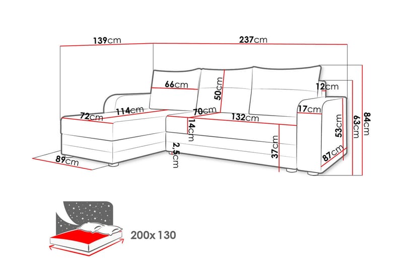 Hewlet 3-seters Divansovesofa Venstre - Grå - Møbler - Sofaer - Sovesofaer