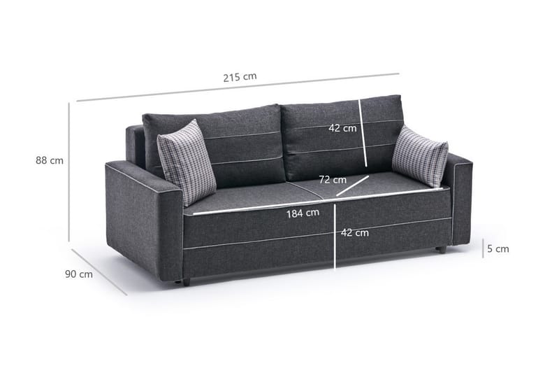 Highbank Sovesofa 3-seters 185x150 - Antrasitt - Møbler - Sofaer - Sovesofaer