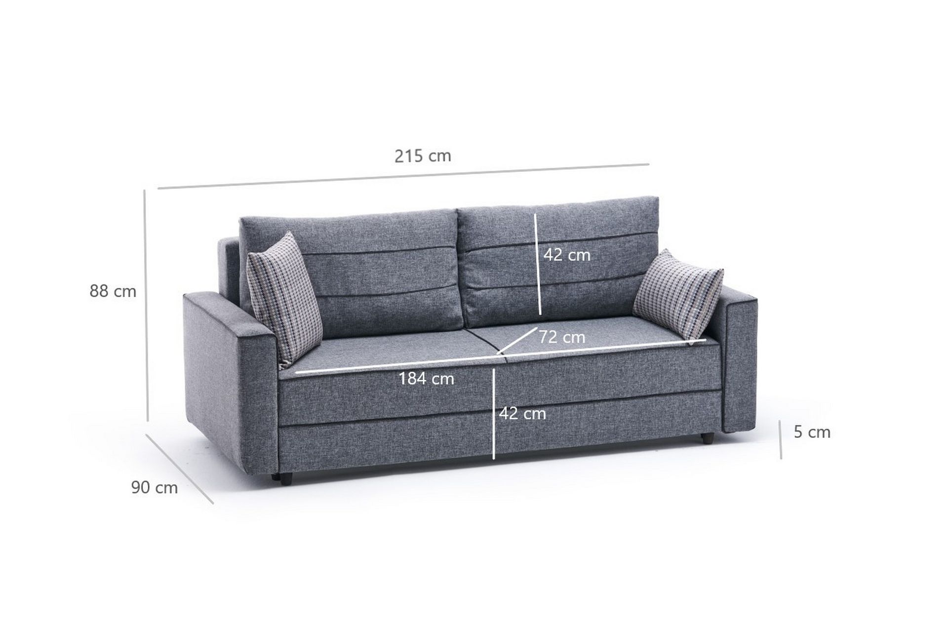 Highbank Sovesofa 3-seters 185x150 - Grå - Møbler - Sofaer - Sovesofaer