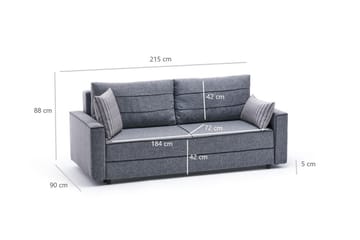 Highbank Sovesofa 3-seters 185x150 - Grå - Møbler - Sofaer - Sovesofaer