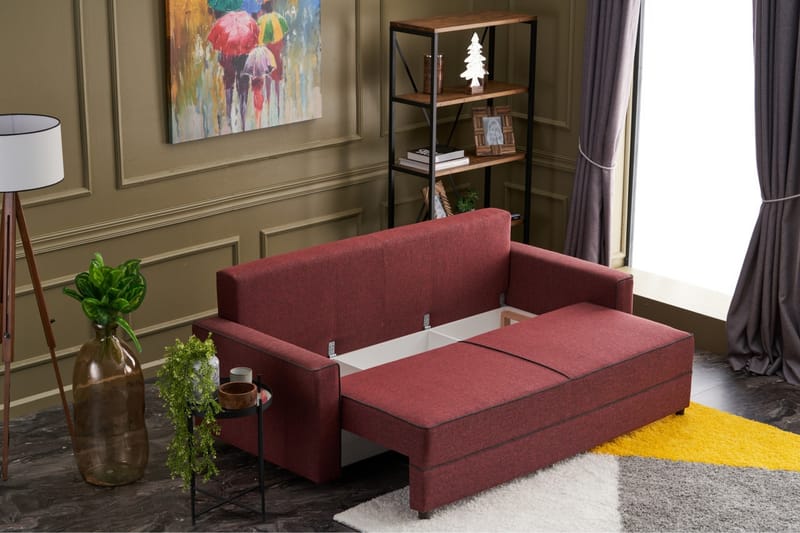 Highbank Sovesofa 3-seters 185x150 - Rød - Sovesofaer - 3 seters sovesofa