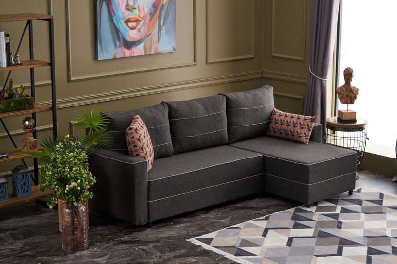 Highbank Sovesofa m. Divan 4-seters 200x150 - Antrasitt - Møbler - Sofaer - Sovesofaer