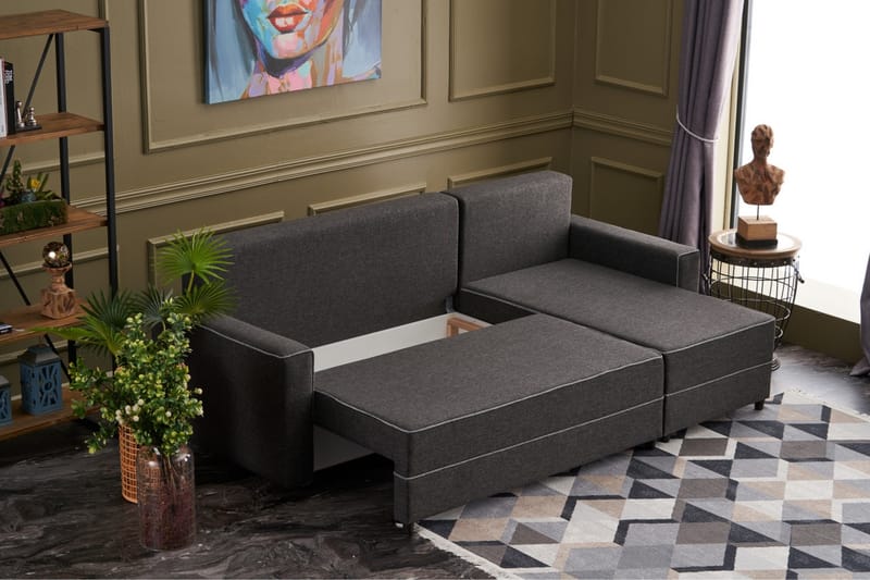 Highbank Sovesofa m. Divan 4-seters 200x150 - Antrasitt - Møbler - Sofaer - Sovesofaer