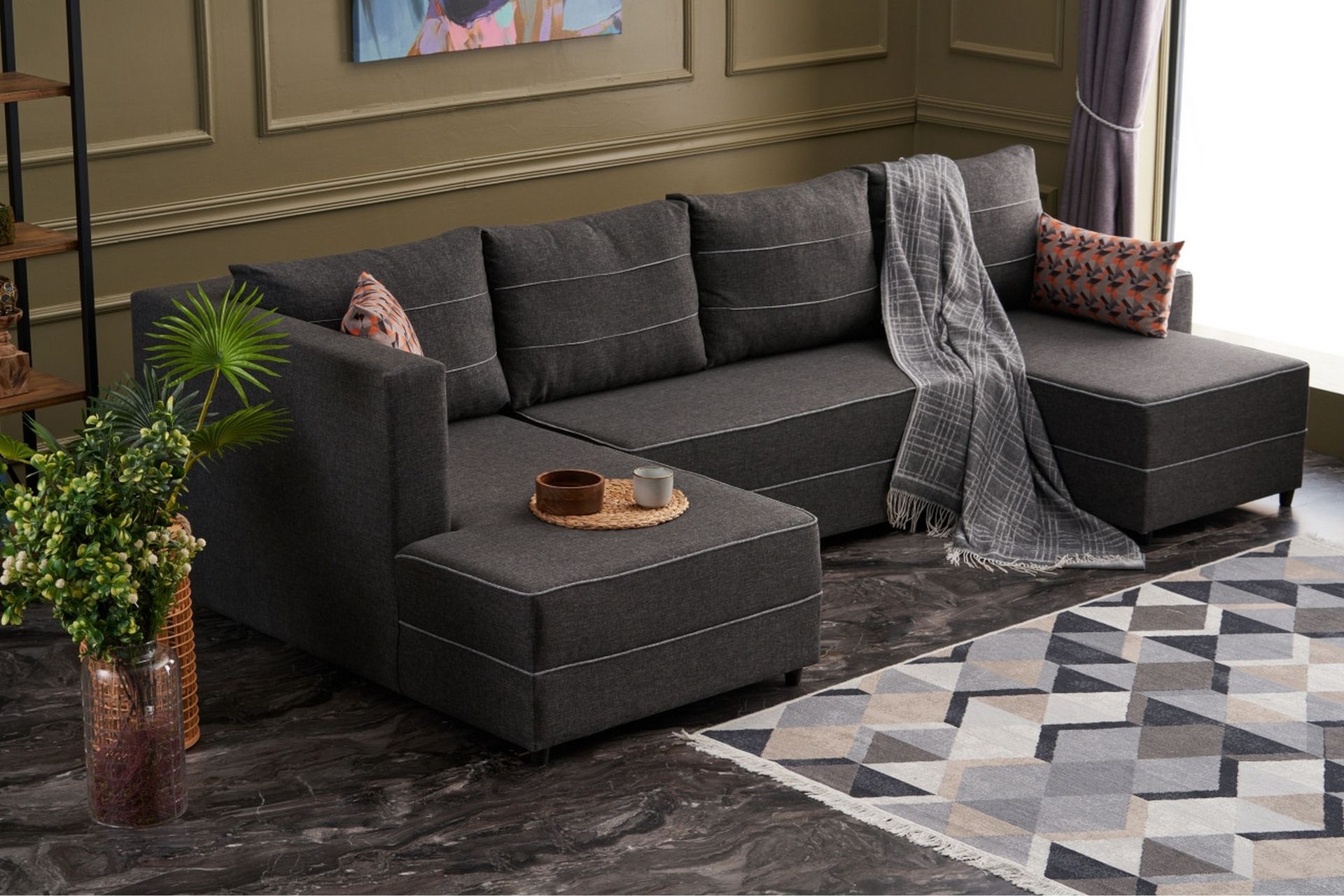 Highbank Sovesofa m. Divan 4-seters 200x150 - Antrasitt - Møbler - Sofaer - Sovesofaer