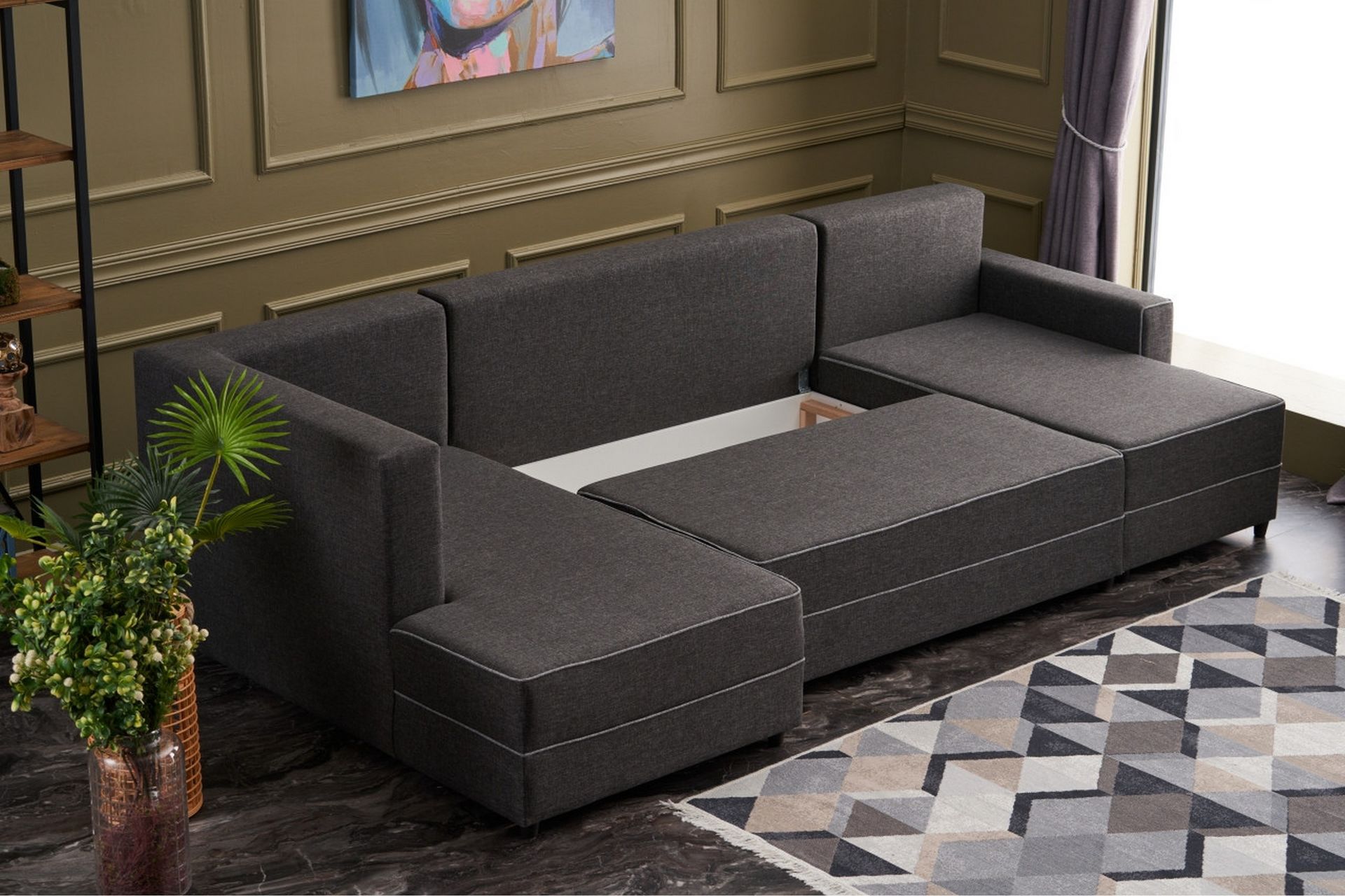 Highbank Sovesofa m. Divan 4-seters 200x150 - Antrasitt - Møbler - Sofaer - Sovesofaer