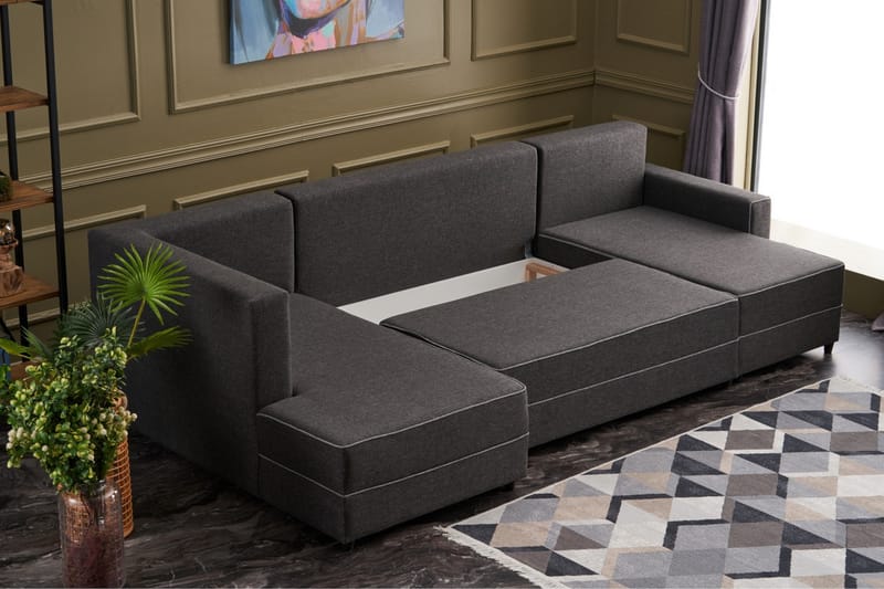 Highbank Sovesofa m. Divan 4-seters 200x150 - Antrasitt - Møbler - Sofaer - Sovesofaer