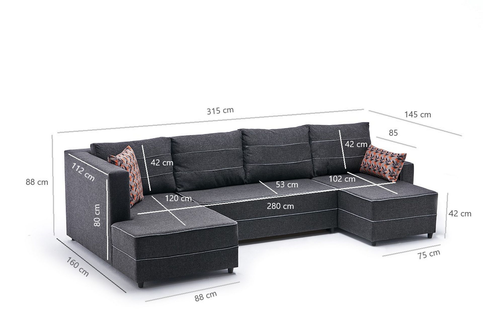 Highbank Sovesofa m. Divan 4-seters 200x150 - Antrasitt - Møbler - Sofaer - Sovesofaer