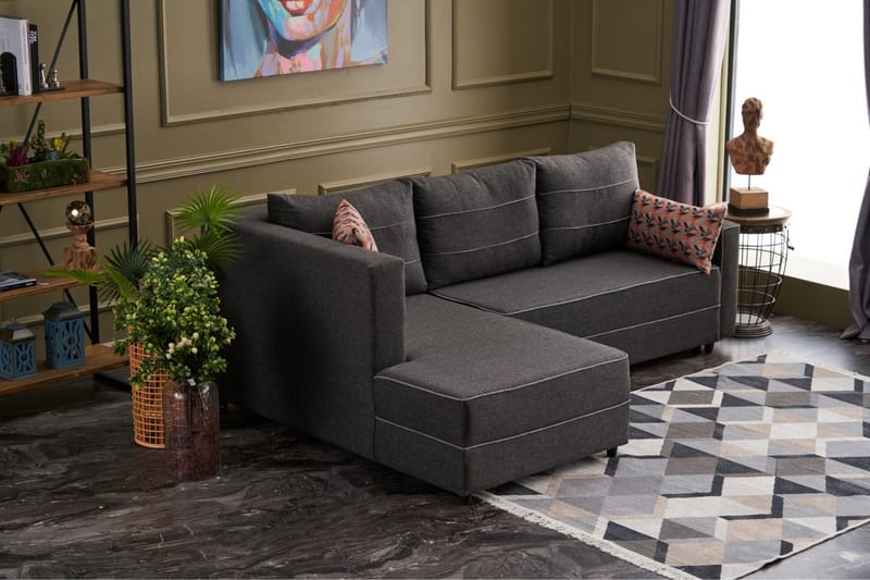 Highbank Sovesofa m. Divan 4-seters 200x150 - Antrasitt - Møbler - Sofaer - Sovesofaer