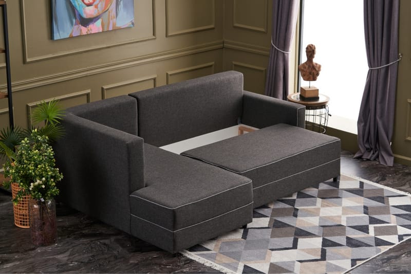 Highbank Sovesofa m. Divan 4-seters 200x150 - Antrasitt - Møbler - Sofaer - Sovesofaer