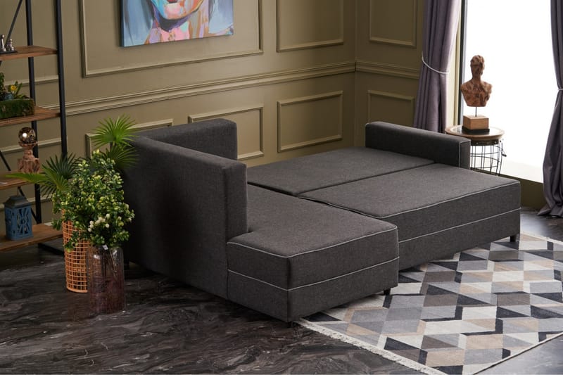 Highbank Sovesofa m. Divan 4-seters 200x150 - Antrasitt - Møbler - Sofaer - Sovesofaer