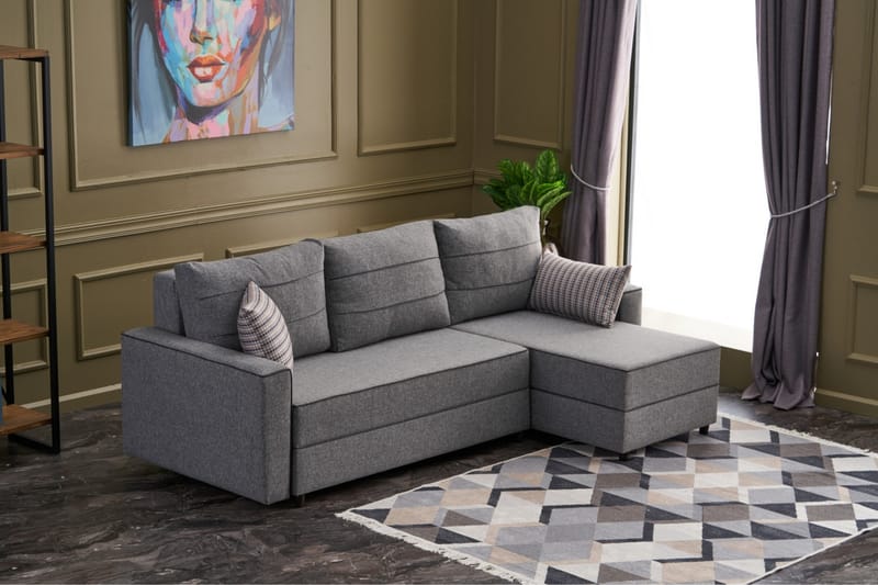 Highbank Sovesofa m. Divan 4-seters 200x150 - Grå - Møbler - Sofaer - Sovesofaer