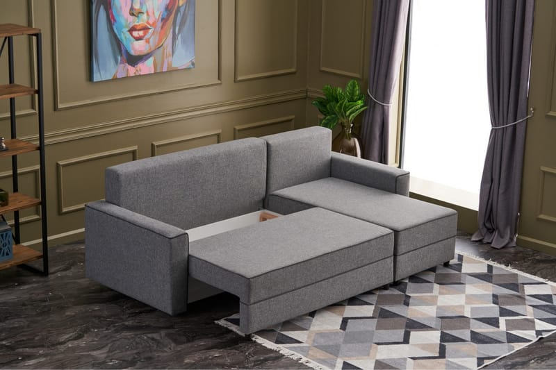Highbank Sovesofa m. Divan 4-seters 200x150 - Grå - Møbler - Sofaer - Sovesofaer