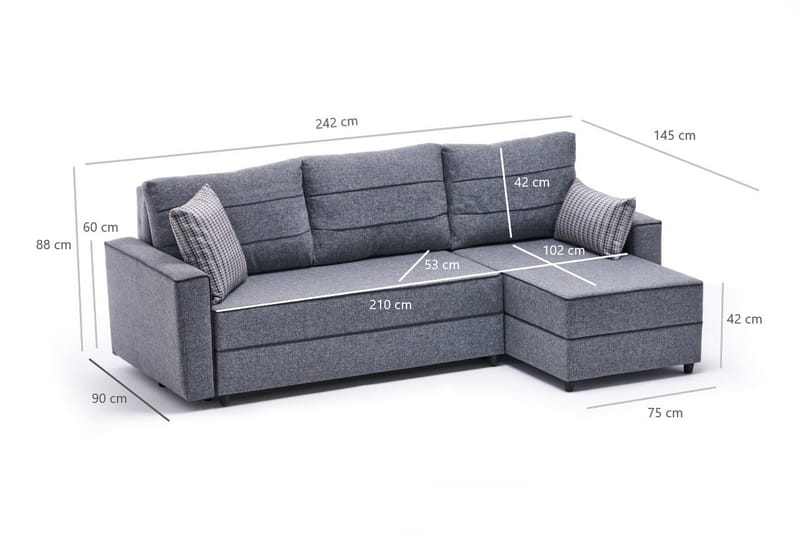 Highbank Sovesofa m. Divan 4-seters 200x150 - Grå - Møbler - Sofaer - Sovesofaer