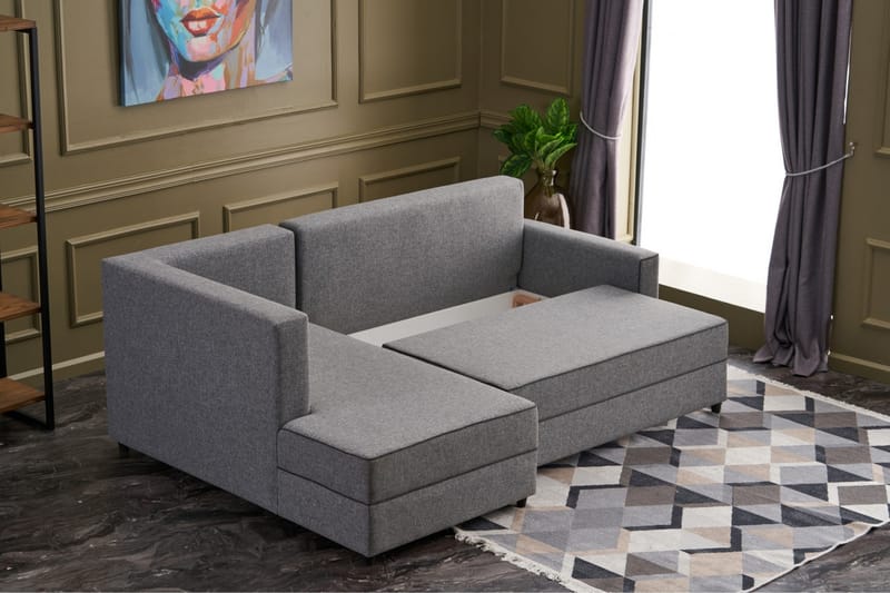 Highbank Sovesofa m. Divan 4-seters 200x150 - Grå - Møbler - Sofaer - Sovesofaer