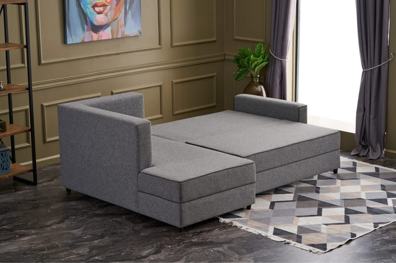 Highbank Sovesofa m. Divan 4-seters 200x150 - Grå - Møbler - Sofaer - Sovesofaer