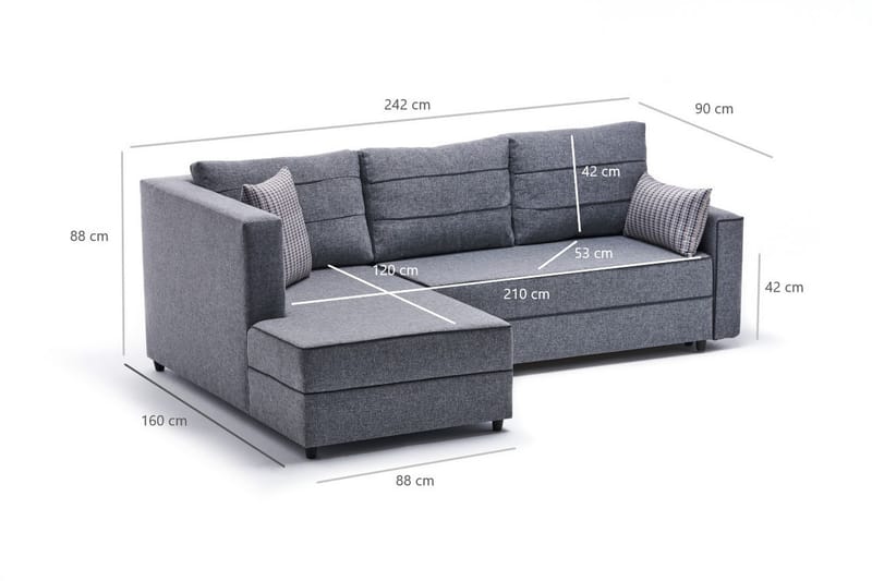 Highbank Sovesofa m. Divan 4-seters 200x150 - Grå - Sovesofaer - Sovesofa divan