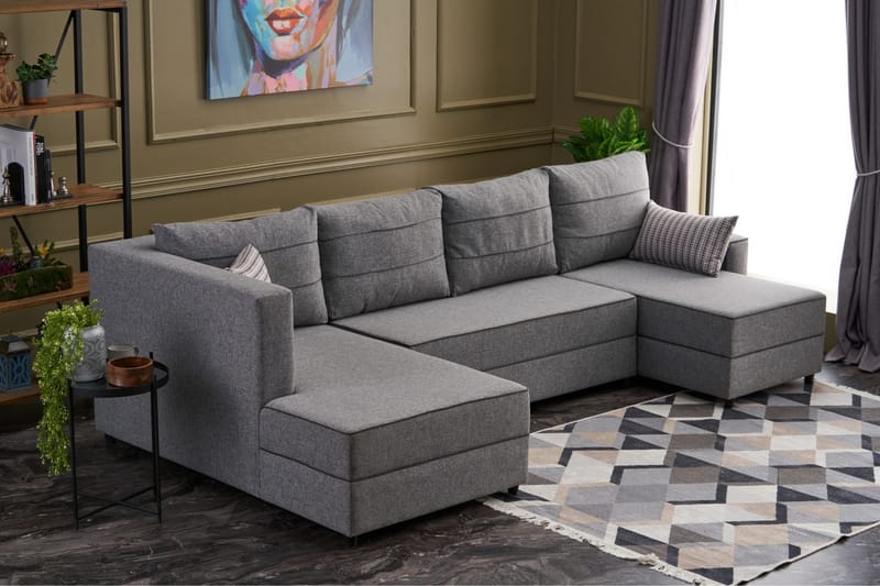 Highbank Sovesofa m. Divan 4-seters 200x150 - Grå - Møbler - Sofaer - Sovesofaer