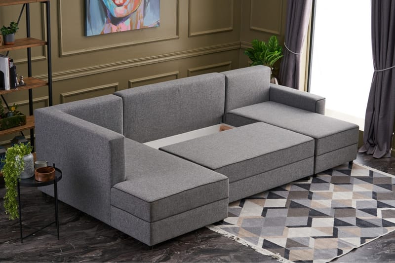 Highbank Sovesofa m. Divan 4-seters 200x150 - Grå - Møbler - Sofaer - Sovesofaer