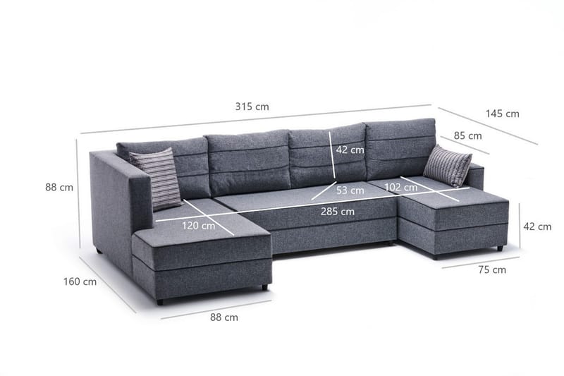 Highbank Sovesofa m. Divan 4-seters 200x150 - Grå - Møbler - Sofaer - Sovesofaer