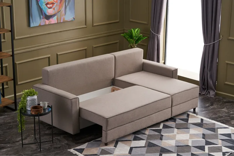 Highbank Sovesofa m. Divan 4-seters 200x150 - Krem - Møbler - Sofaer - Sovesofaer
