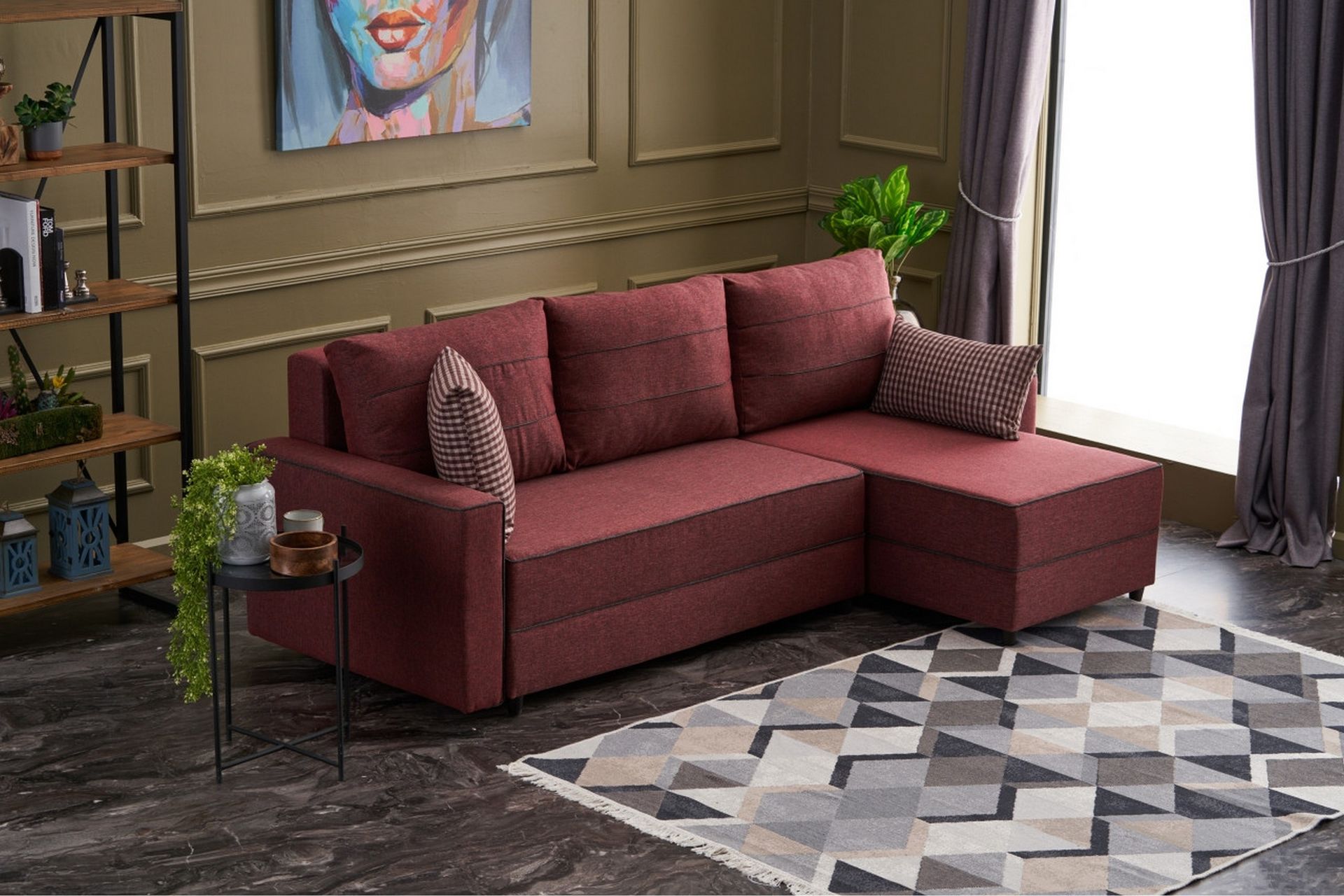 Highbank Sovesofa m. Divan 4-seters 200x150 - Rød - Møbler - Sofaer - Sovesofaer