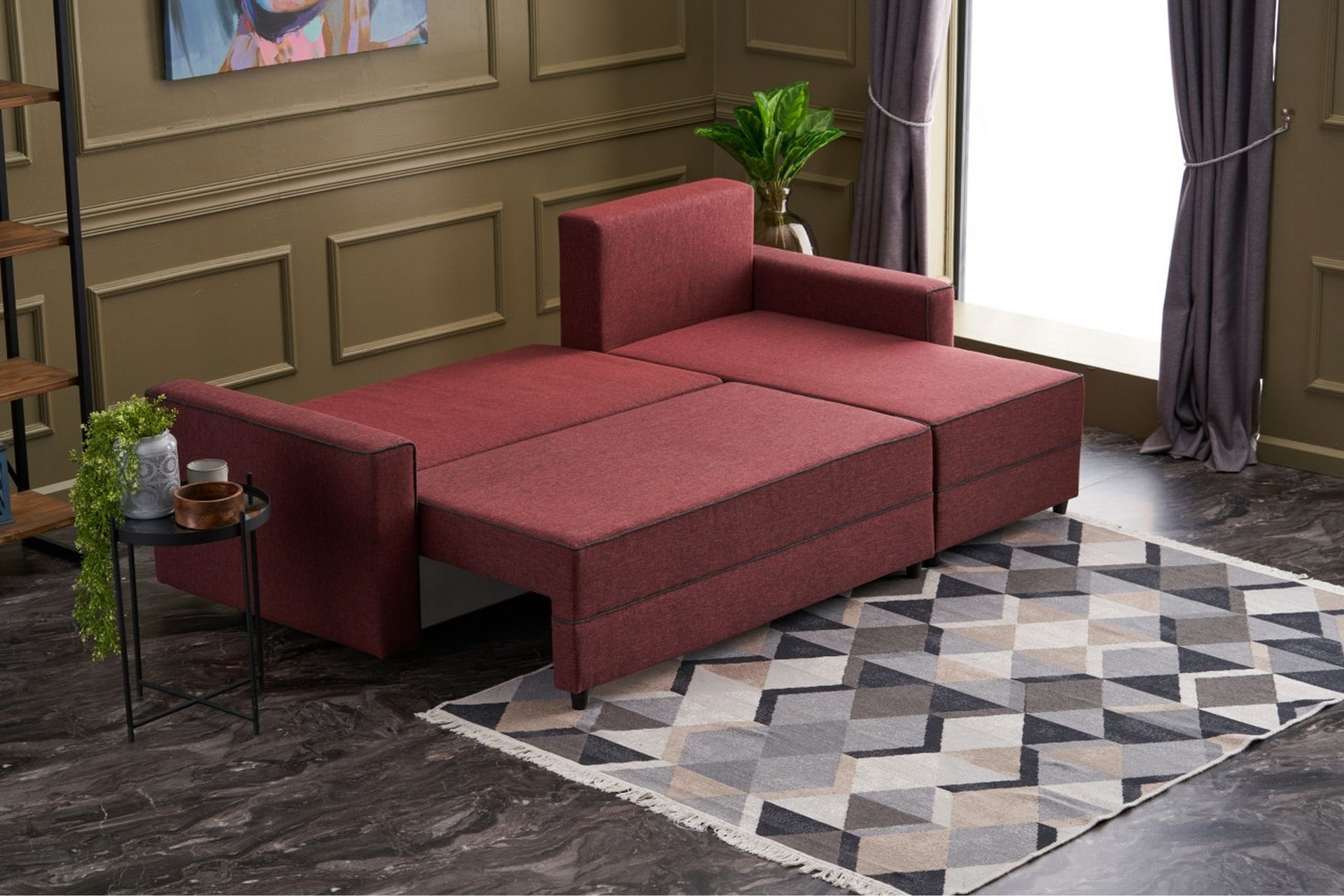 Highbank Sovesofa m. Divan 4-seters 200x150 - Rød - Møbler - Sofaer - Sovesofaer