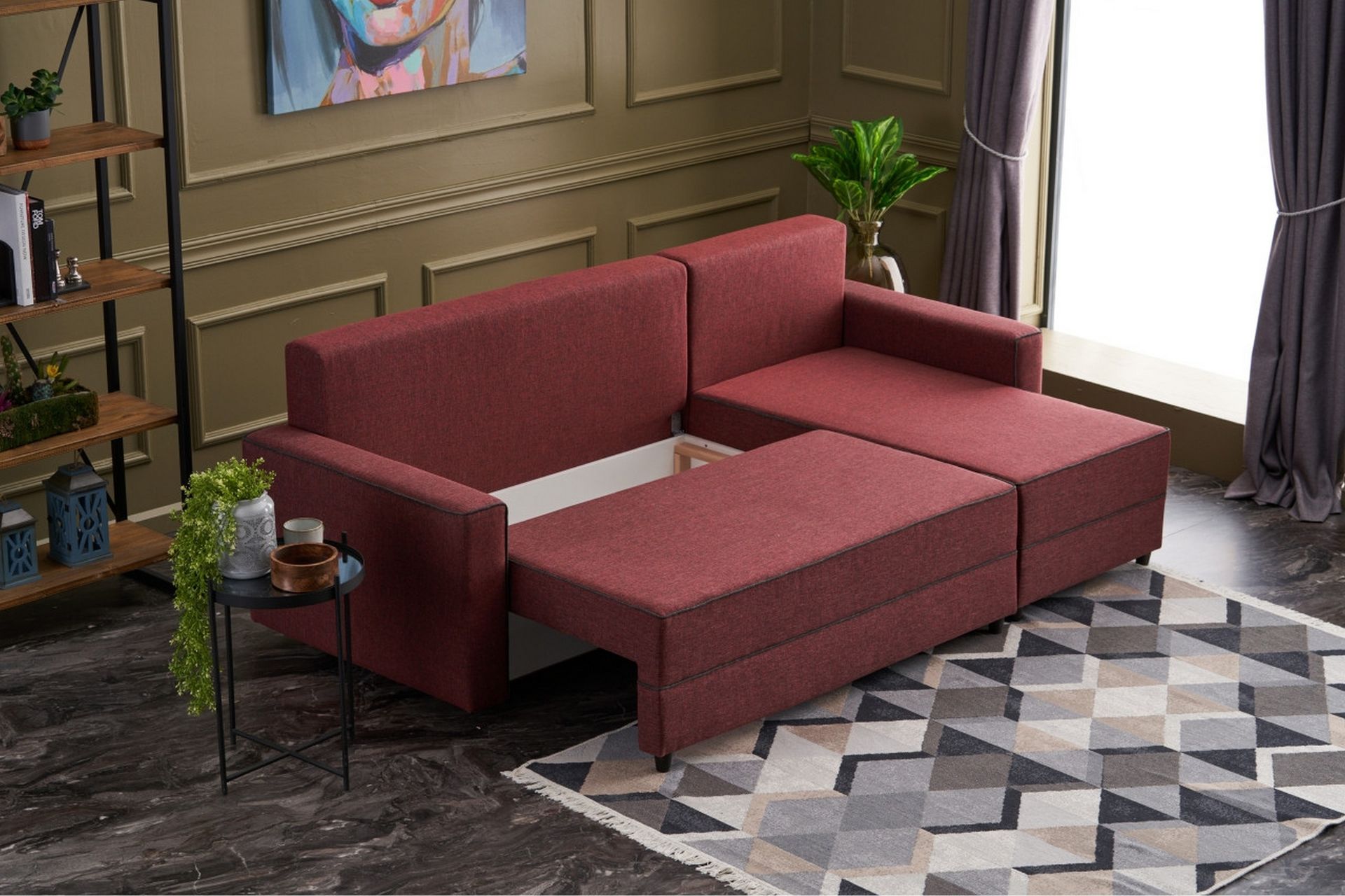 Highbank Sovesofa m. Divan 4-seters 200x150 - Rød - Møbler - Sofaer - Sovesofaer