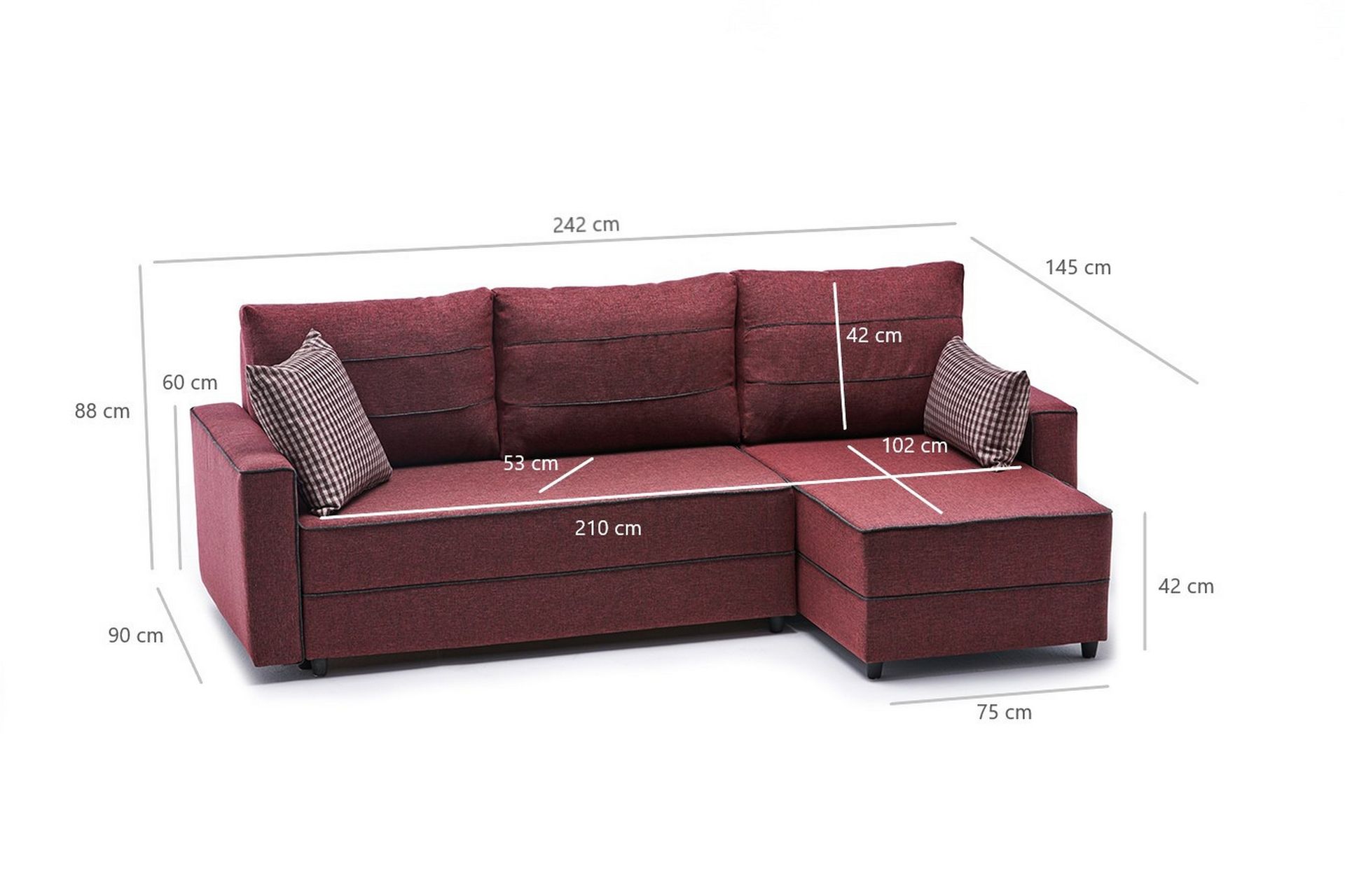 Highbank Sovesofa m. Divan 4-seters 200x150 - Rød - Møbler - Sofaer - Sovesofaer