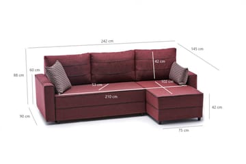 Highbank Sovesofa m. Divan 4-seters 200x150 - Rød - Møbler - Sofaer - Sovesofaer