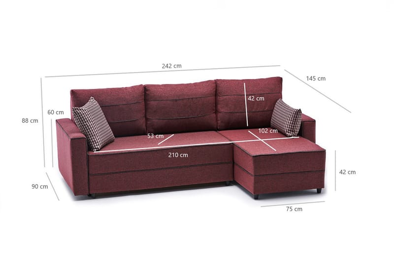 Highbank Sovesofa m. Divan 4-seters 200x150 - Rød - Møbler - Sofaer - Sovesofaer